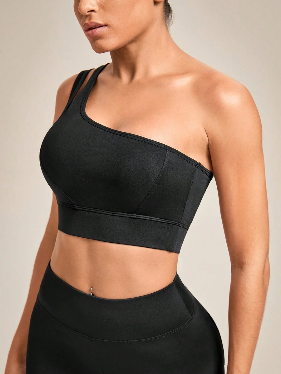 SHEIN Yoga Sxy Sujetador deportivo de un hombro crop - Negro - Ver 1