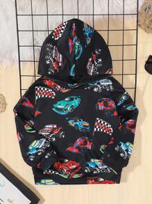 SHEIN 男童舒適卡通汽車印花帽衫 - 彩色 - 查看 1