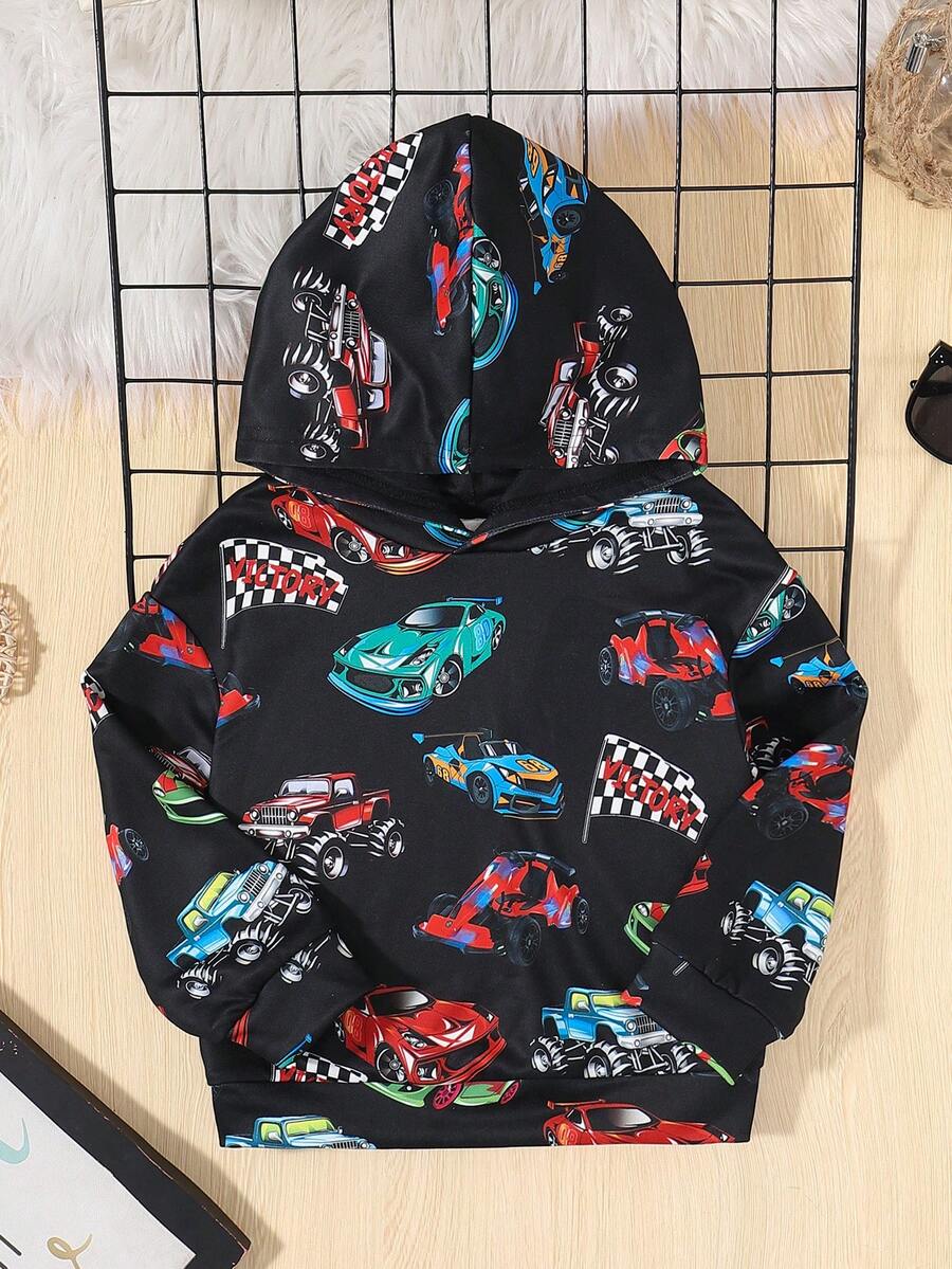 SHEIN 男童舒適卡通汽車印花帽衫 - 彩色 - 查看 1