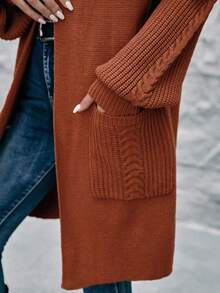 SHEIN LUNE 双口袋落肩开衫 - 紅木色 - 查看 6