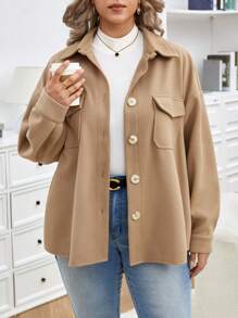SHEIN Frenchy Plus Flap Pocket Drop Shoulder Overcoat