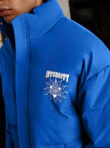 Claim Dot Loose Fit Men's Padded Coat With Letter Print - Blue - View 5