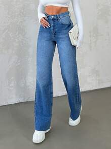 EURMUSE Zipper Fly Straight Leg Jeans - Light Wash - View 3