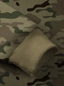 Manfinity Homme Nam 1 Miếng Camo In Túi kangaroo Dây rút Hoodie - Màu xanh lá cây đậm - Xem 5