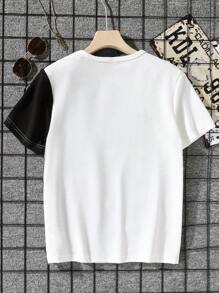 SHEIN Teen Boys' Fashion Short Sleeve Round Neck T-Shirt With Patchwork, Casual, Versatile, Comfortable And Simple - Multicolor - View 2