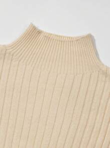 SHEIN Unity Mock Neck Ribbed Knit Top - Apricot - View 7