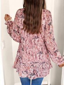 SHEIN Essnce Allover Print Ruffle Hem Smock Top - Multicolor - View 2