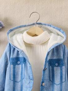 SHEIN Kleines Mädchen 1 Stück Mantel mit Kapuze, Denim Effekt Muster, Thermal Futter,