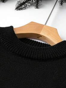 SHEIN LUNE 大碼字母圖案小高領套頭毛衣 - 黑色 - 查看 4