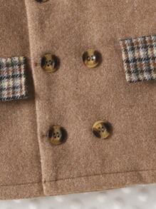 Baby Boy Contrast Plaid Print Double Breasted Overcoat