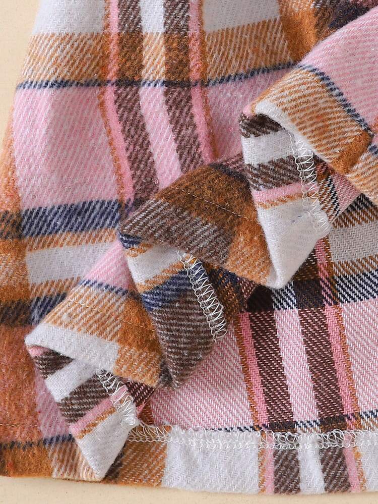 Baby Girl Plaid Print Peter Pan Collar Tee & Skirt