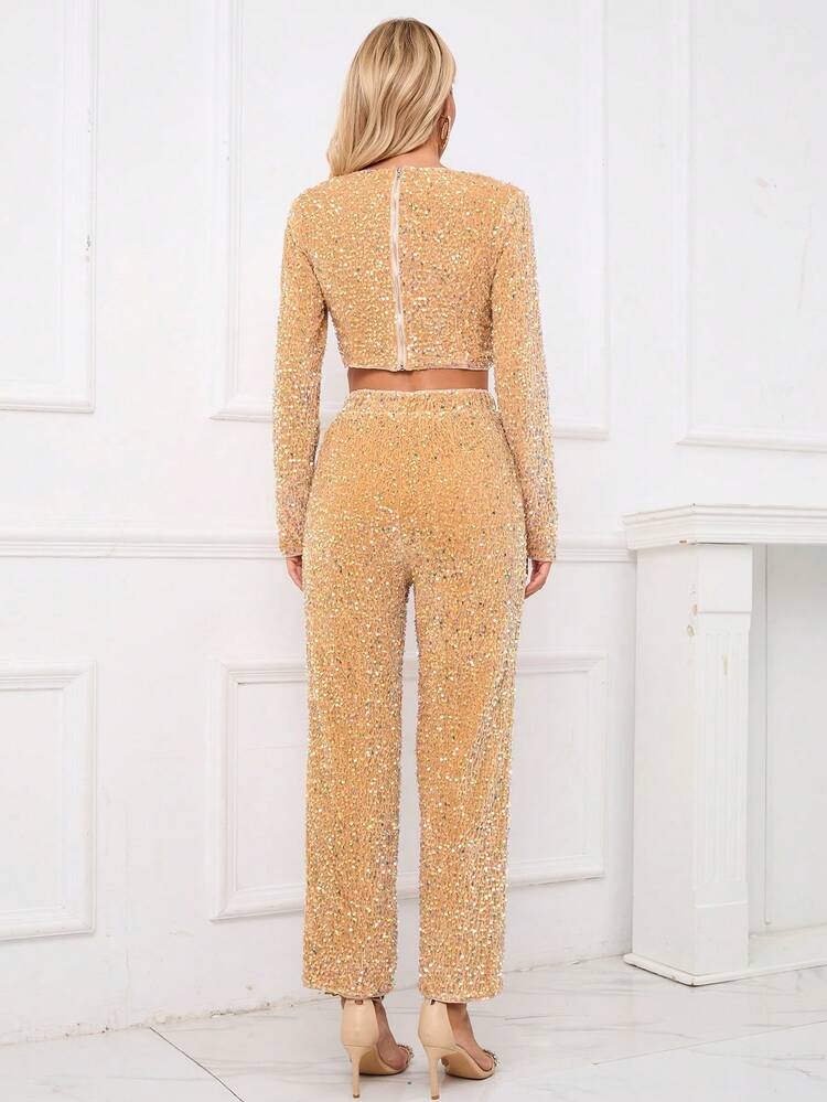 Women's Glitter Top And Pants Set
