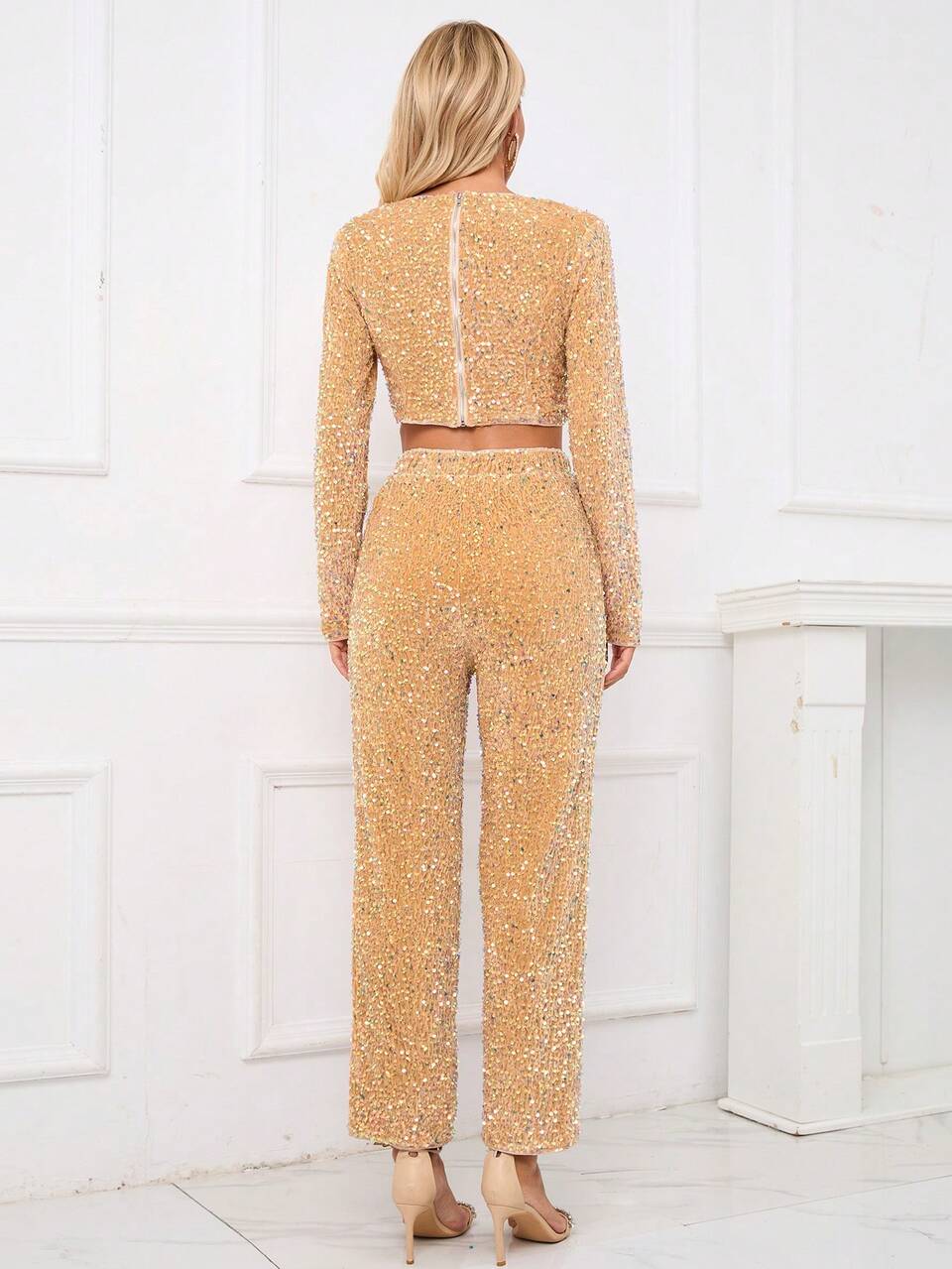 Women's Glitter Top And Pants Set