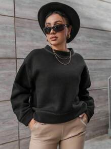 RueChic Plus Solid Drop Shoulder Sweatshirt - Black - View 4