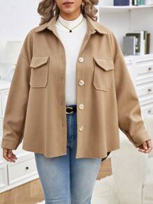 SHEIN Frenchy Plus Flap Pocket Drop Shoulder Overcoat