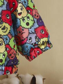 Baby Boy Cartoon Graphic Teddy Lined Hooded Jacket - Multicolor - View 5