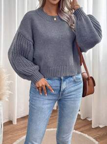 SHEIN LUNE Pull tricoté à épaules tombantes pour l'automne et l'hiver - Gris - Voir 3