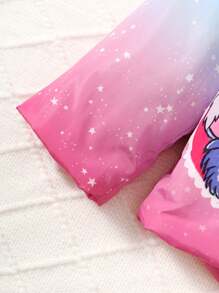 SHEIN Little Girls' Coat With Hood, Gradient Color, Cute Pattern Design, Winter