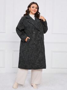 EMERY ROSE 大碼西裝領雙排釦花呢外套 - 藍色 - 查看 1