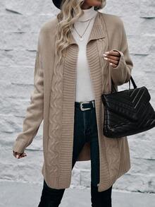 SHEIN LUNE Xoắn Dan Thả vai Áo len Duster - Lạc đà - Xem 5