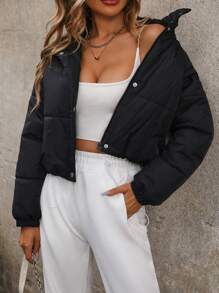 SHEIN Unity 按扣加厚棉服外套冬季服装 - 黑色 - 查看 3