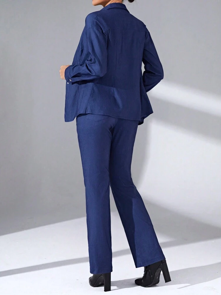 Solid Crop Shirt & Flare Leg Pants