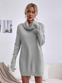 SHEIN LUNE Cổ bò Thả vai Đầm Áo len - Xám - Xem 5