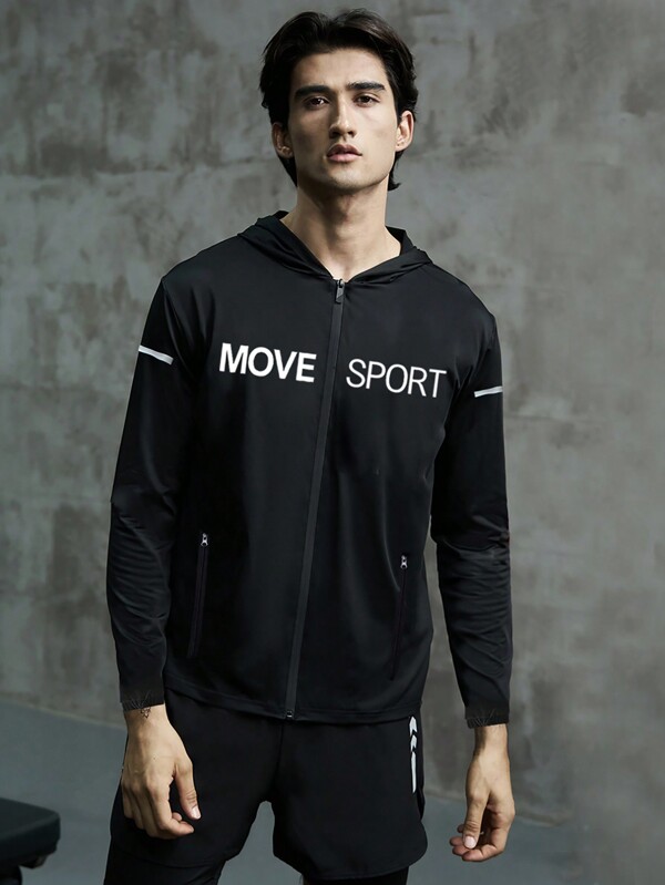 Gym Rark Men Letter Graphic Zip Up Hooded Sports Jacket Workout Tops Sports Jacket