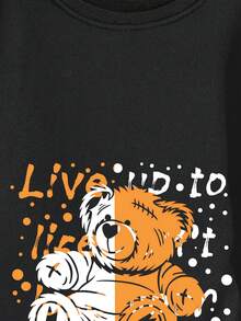 SHEIN EZwear Hơn Cartoon & Đồ họa chữ cái Thả vai Áo nỉ - màu đen - Xem 6