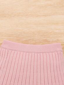 SHEIN 嬰兒女孩休閒寬鬆毛衣和裙子,圓領長袖上衣套裝 - 粉色 - 查看 5