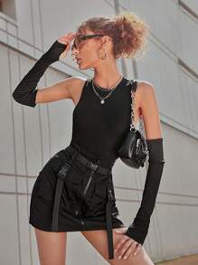 SHEIN Unity 素色背心連體衣帶拇指孔 - 黑色 - 查看 6