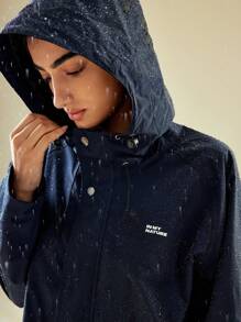 In My Nature Contrast Color Text Printed Hooded Outdoor Jacket - Blue - View 5