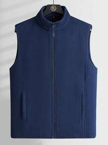 Men Zip Up Sleeveless Teddy Vest Coat - Blue - View 1