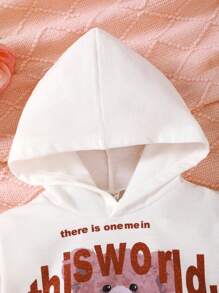 SHEIN Young Girl Bear & Slogan Graphic Sweatshirt - White - View 3