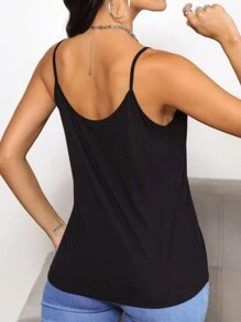 SHEIN 素色前收褶不對稱領吊帶上衣 - 黑色 - 查看 2