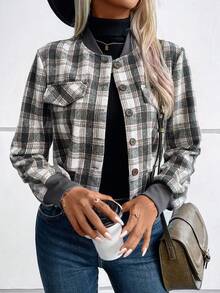SHEIN LUNE In kẻ sọc Chi tiết về Flap Áo khoác bomber - Nhiều màu - Xem 4
