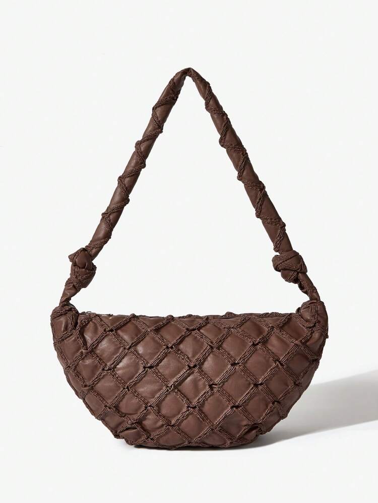 Fashionable Lattice Foldover Clutch With Shoulder Strap For Women, Multifunctional
