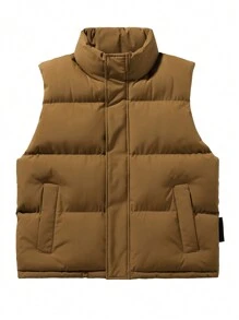Men Solid Zip Up Puffer Gilet - Brown - View 1