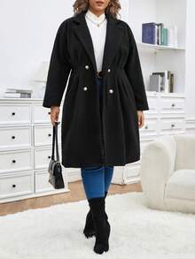 SHEIN Frenchy Hơn Cổ áo Đôi ngực Xếp nếp Áo khoác - màu đen - Xem 4