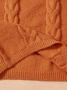 SHEIN 女大童高領落肩袖套頭毛衣&麻花編織半身裙 - 棕色 - 查看 7