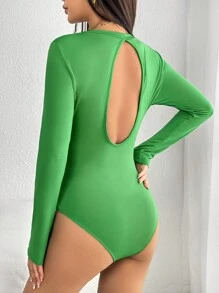 SHEIN Unity Cắt ra phía trước Áo liền quần vừa vặn - màu xanh lá - Xem 2
