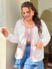 SHEIN EZwear 大尺碼女士拼接系帶連帽夾克 - 彩色 - 查看 4