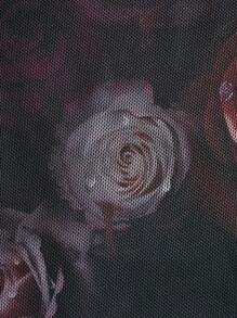 ROMWE PUNK Floral Print Flounce Sleeve Crop Tee - Black - View 4