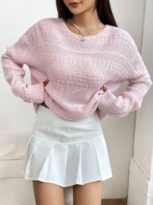 SHEIN Unity Chất rắn Thả vai Áo len - Hồng - Xem 5