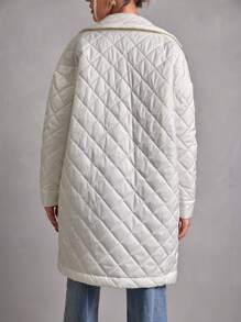 SHEIN Cottnline Flap Pocket Drop Shoulder Quilted Coat - White - View 2