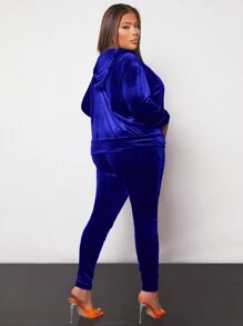 SHEIN SXY Plus Zip Up Velvet Hoodie & Pants - Blue - View 2