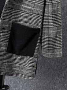 SHEIN Tween Boy 1pc Contrast Plaid Dual Pocket Lapel Neck Overcoat