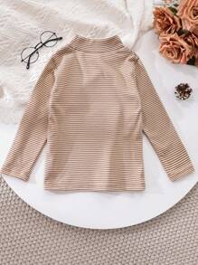 Young Boy Striped & Bear Print Mock Neck Tee - Khaki - View 2