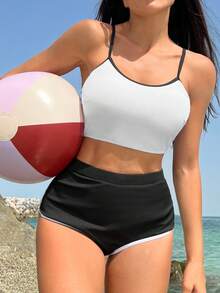 Contrast Binding Tankini - Multicolor - View 5