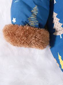 SHEIN 1 peça jaqueta acolchoada com forro quente e grosso para meninos, fofa, solta, desenho animado, animal e árvore, versátil e confortável para o inverno